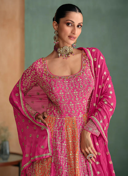 Festive Pink and Orange Anarkali Gown