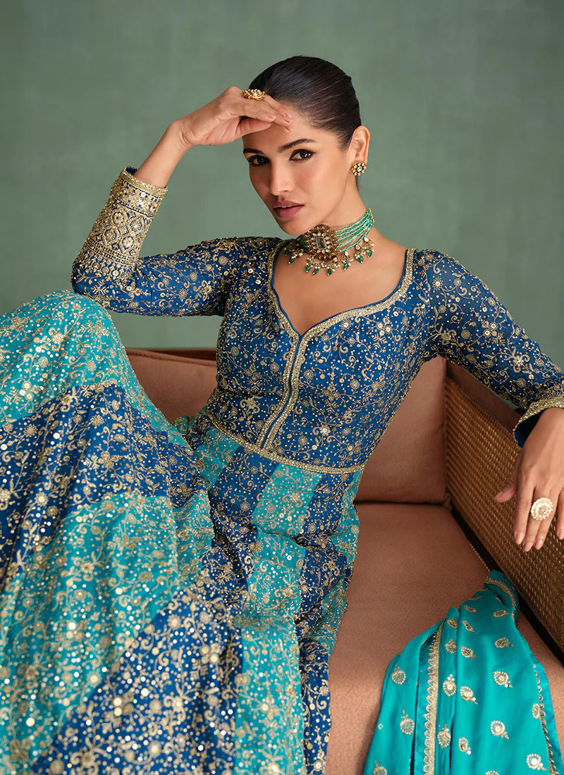 Festive Teal and Blue Anarkali Gown