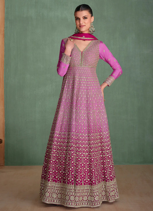 Purple Embroidered Anarkali Suit With Dupatta - Perfect for Indian and Pakistani Weddings and Festive Celebrations