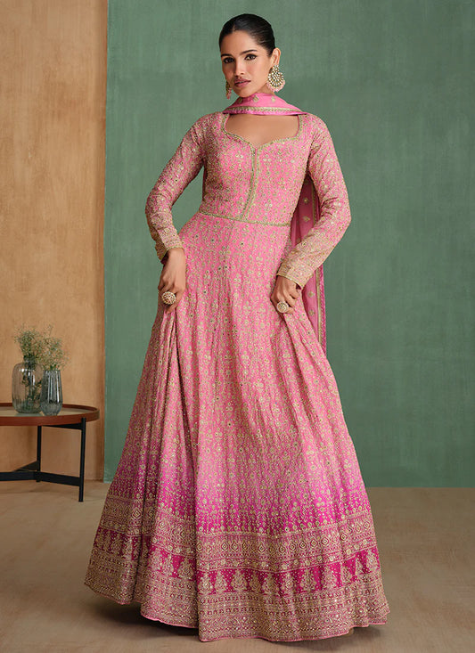 Pink Embroidered Anarkali Suit With Dupatta - Perfect for Indian and Pakistani Weddings and Festive Celebrations