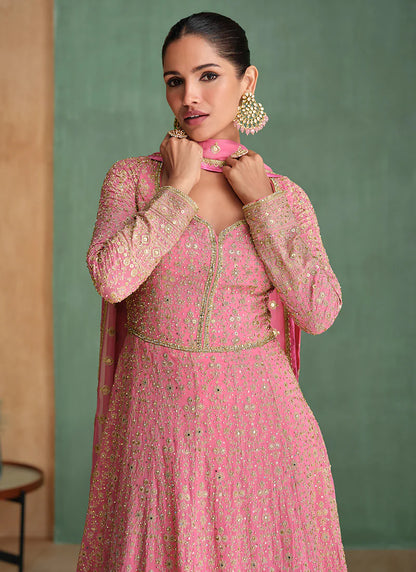 Pink Embroidered Anarkali Suit With Dupatta - Perfect for Indian and Pakistani Weddings and Festive Celebrations