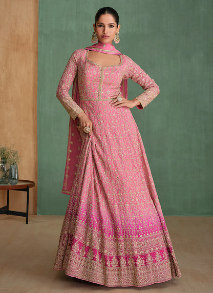 Pink Embroidered Anarkali Suit With Dupatta - Perfect for Indian and Pakistani Weddings and Festive Celebrations