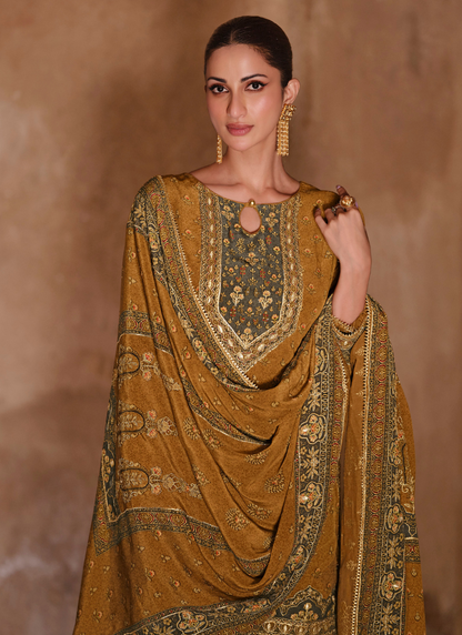 Designer Yellow Crepe Silk Embroidered Sharara Suit with Dupatta for Pakistani Weddings and Indian Festivals