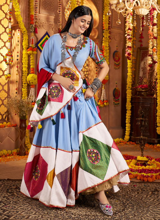 Light Blue Chaniya Choli with Multicolor Embroidery – Navratri Garba Outfit