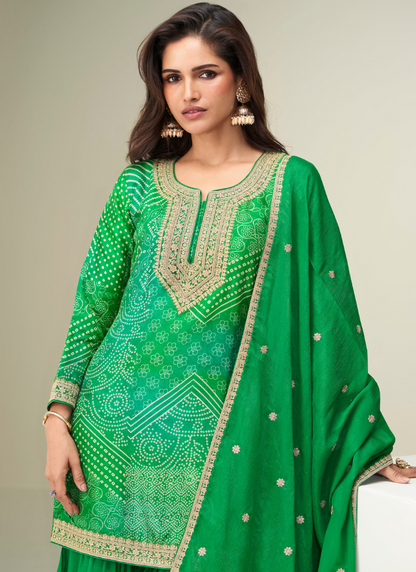 Designer Green Sharara Suit with Zari Embroidery with Dupatta for Indian Wedding and Pakistani Festival