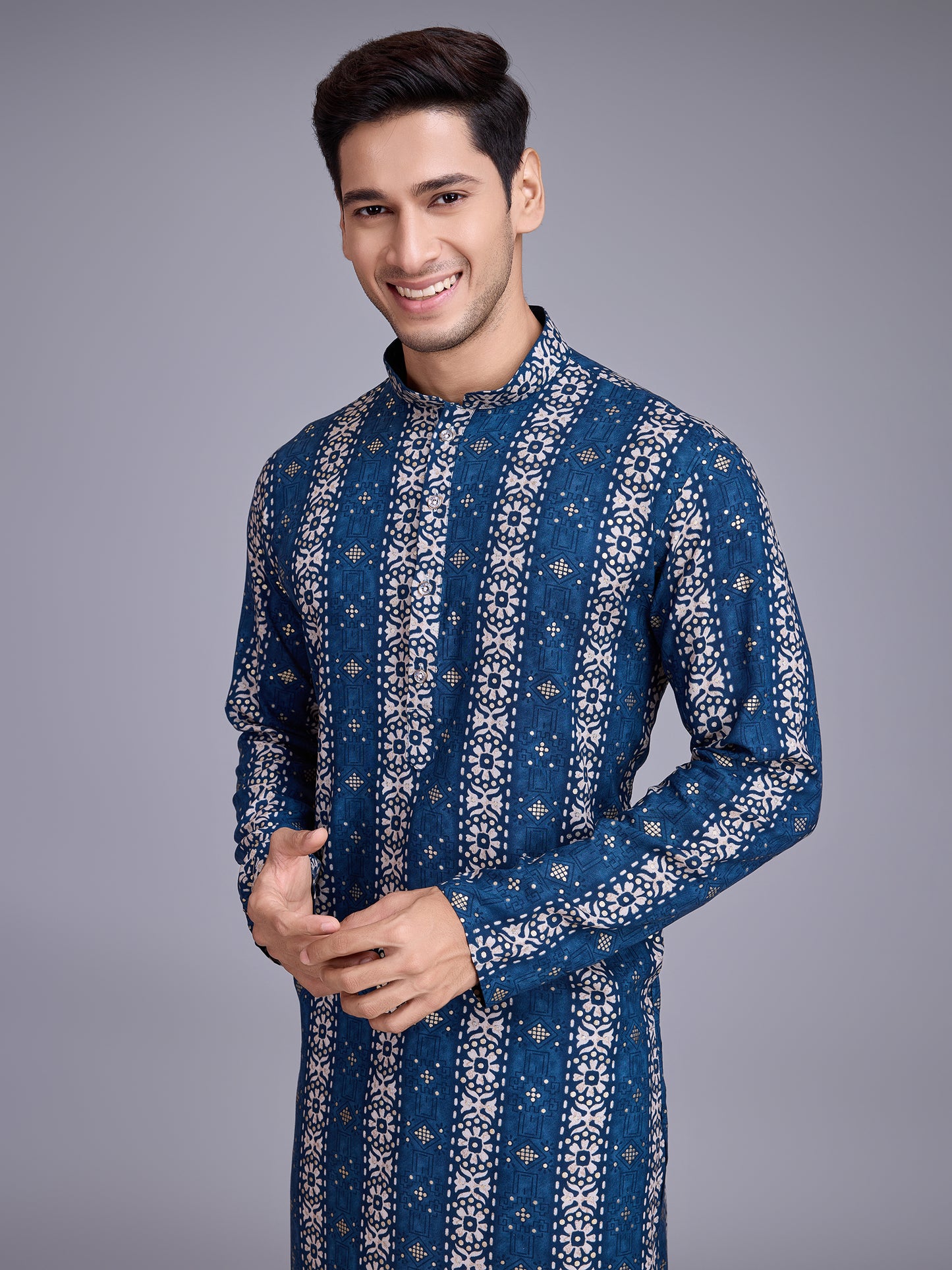 Luxurious Men's Kurta in Rich Fabrics and Colors for Navratri Festival