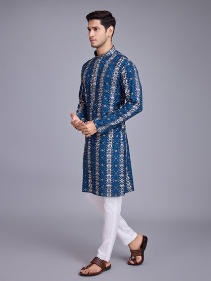 Luxurious Men's Kurta in Rich Fabrics and Colors for Navratri Festival