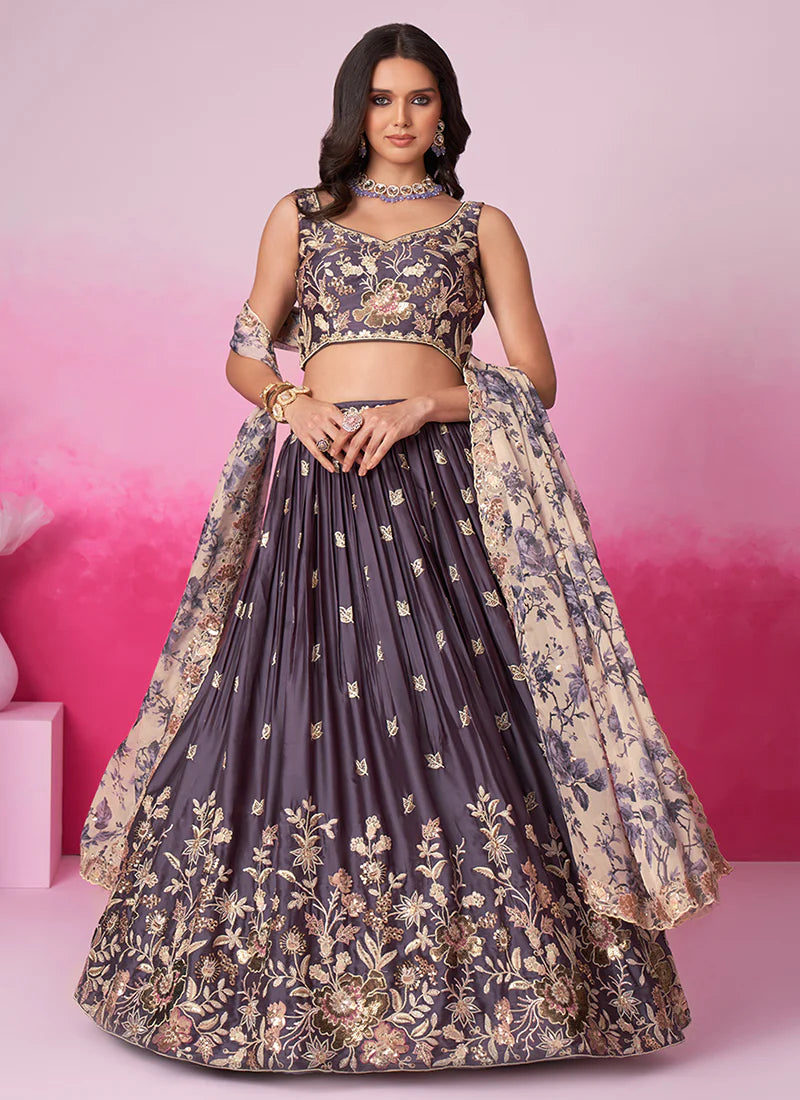 Richly Embroidered Purple Bridal Lehenga Choli