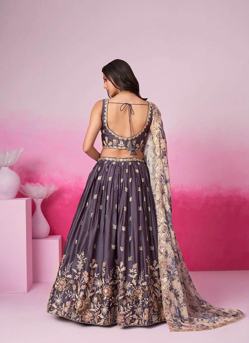 Richly Embroidered Purple Bridal Lehenga Choli