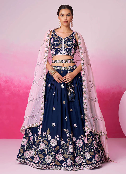 Richly Embroidered Deep Blue Bridal Lehenga Choli