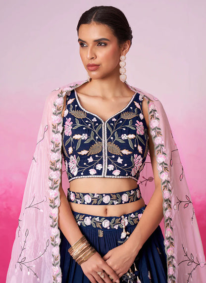 Richly Embroidered Deep Blue Bridal Lehenga Choli