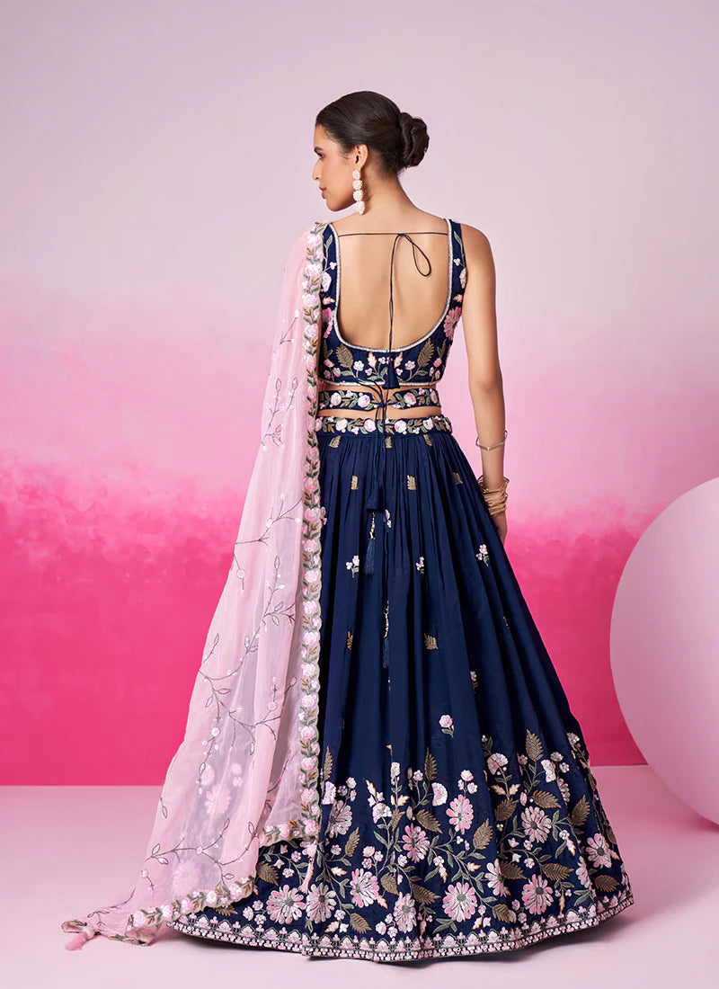 Richly Embroidered Deep Blue Bridal Lehenga Choli