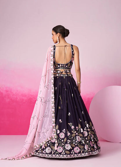 Richly Embroidered Deep Purple Bridal Lehenga Choli