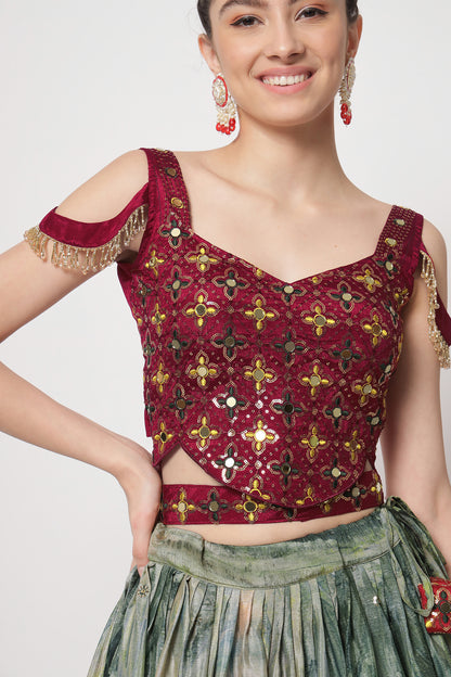 Printed Style Contrast Color Lehenga Choli