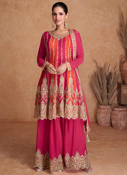 Traditional Rani Embroidered Sharara Wedding Suit