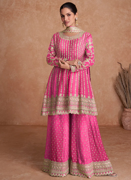 Traditional Pink Embroidered Gharara Wedding Suit