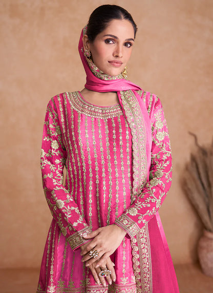 Traditional Pink Embroidered Gharara Wedding Suit