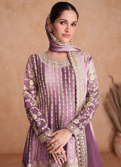 Traditional Purple Embroidered Gharara Wedding Suit