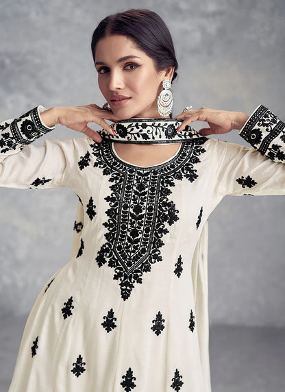 Off-White Embroidered Gharara Suit for Weddings