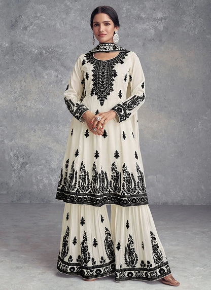 Off-White Embroidered Gharara Suit for Weddings