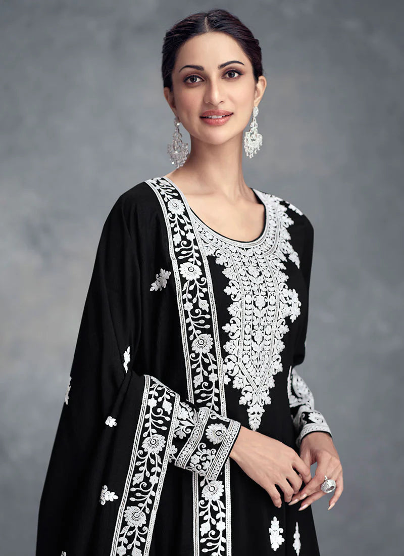 Black Embroidered Gharara Suit for Weddings