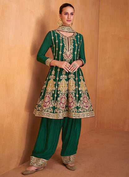 Vibrant Green Sharara with Multi-Tone Embroidery