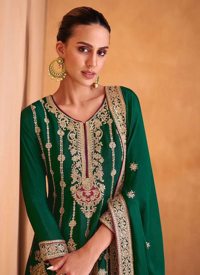 Vibrant Green Sharara with Multi-Tone Embroidery