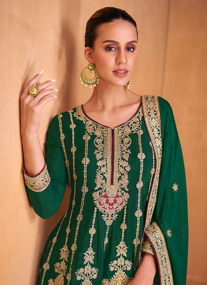 Vibrant Green Sharara with Multi-Tone Embroidery