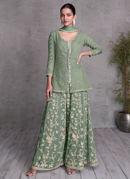 Luxurious Green Sharara Suit with Designer Embroidery