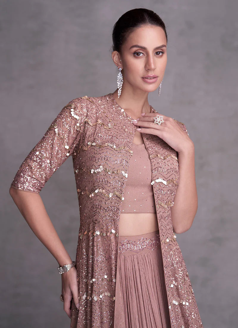 Elegant Mauve Lehenga Choli with Sequins and Jacket