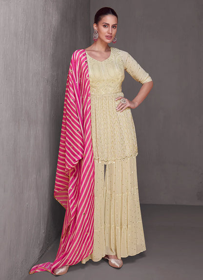 Cream-Pink Lucknowi Gharara Style Suit