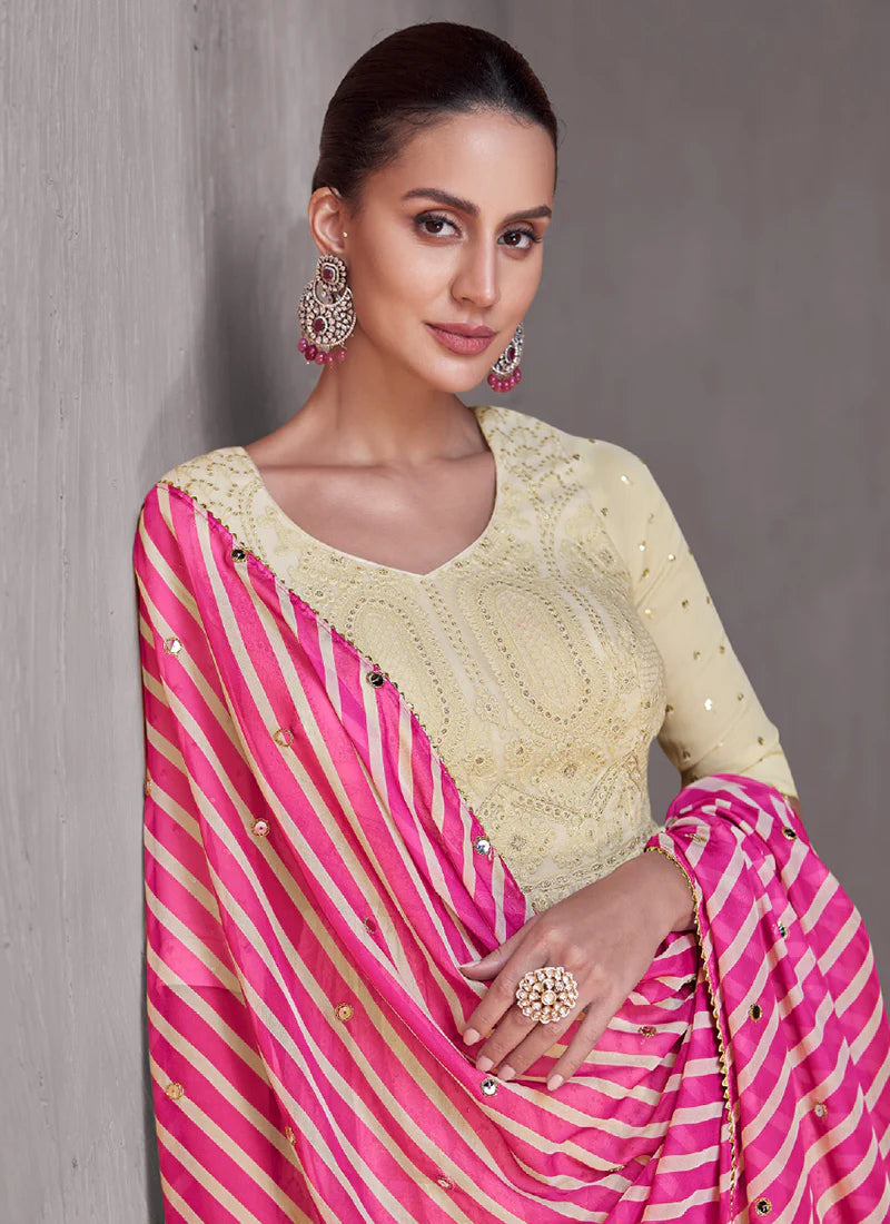 Cream-Pink Lucknowi Gharara Style Suit