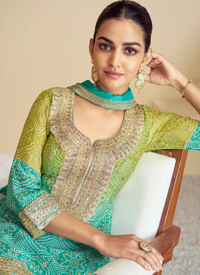 Designer Teal Green Ombré Kurti and Palazzo