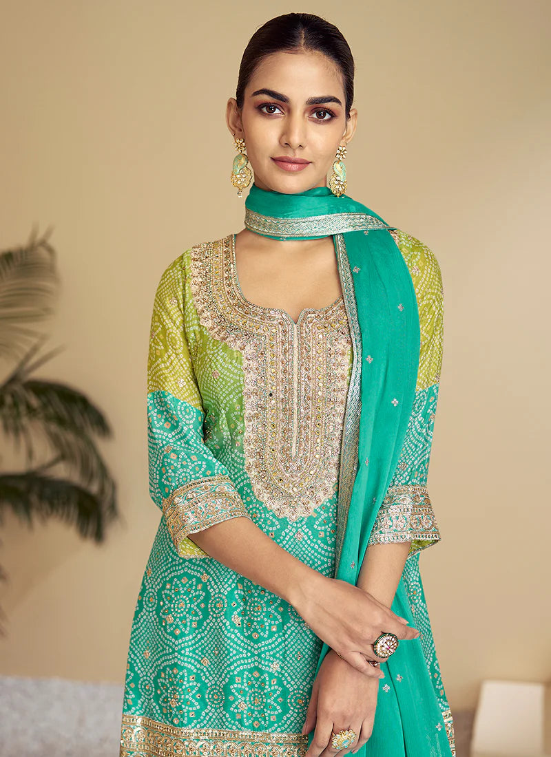 Designer Teal Green Ombré Kurti and Palazzo