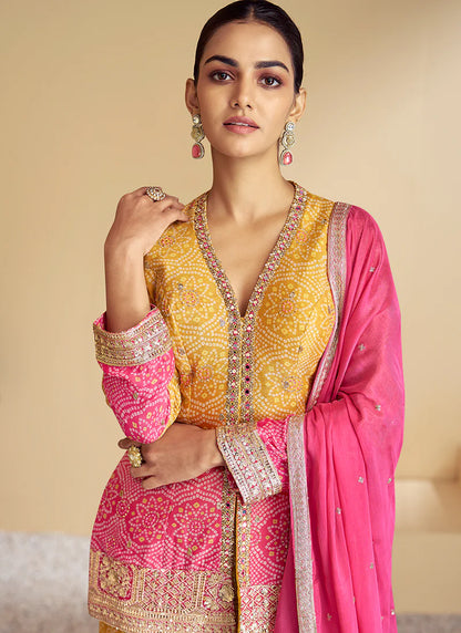 Designer Pink Yellow Ombré Kurti and Palazzo