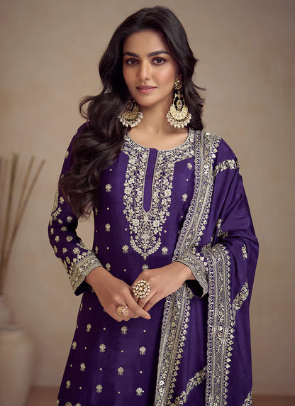 Charming Purple Designer Sharara Suit with Embroidery Details