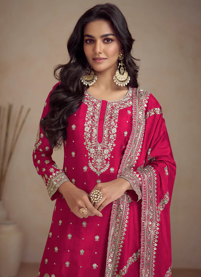 Charming Magenta Designer Sharara Suit with Embroidery Details