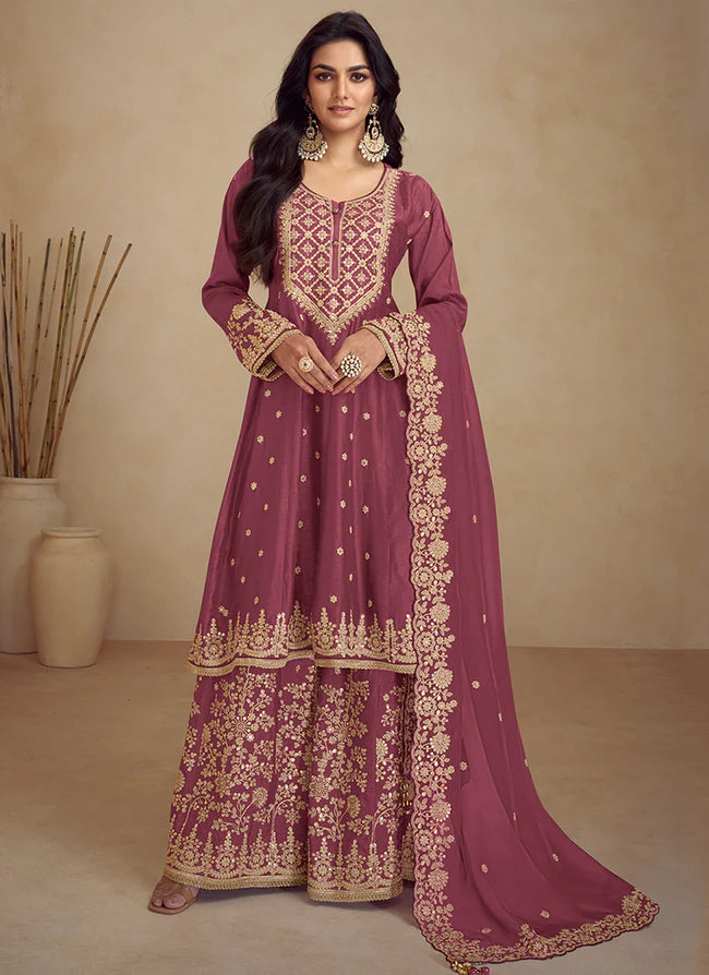 Vibrant Deep Pink Wedding Sharara Suit with Multi-Embroidery