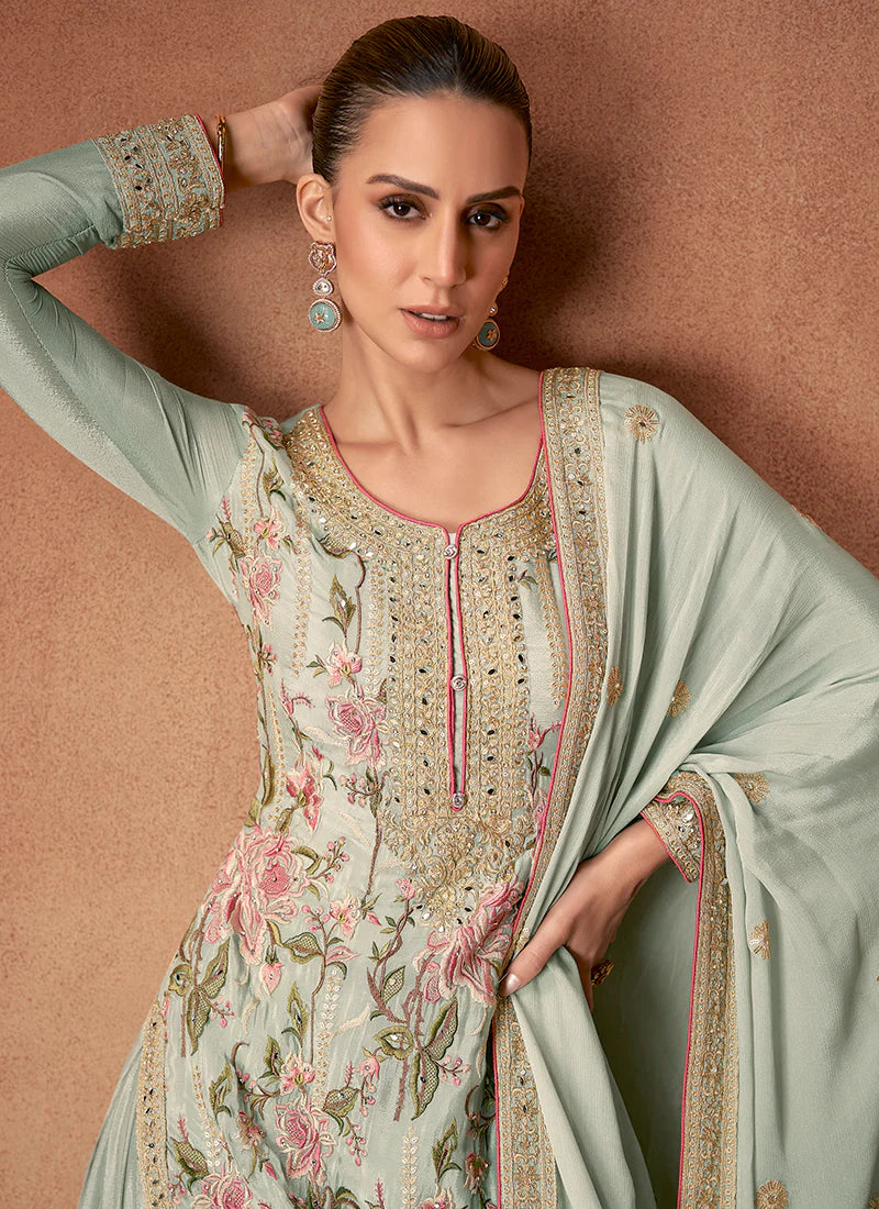 Buy embroidered Palazzo Suit for weddings and festivals.