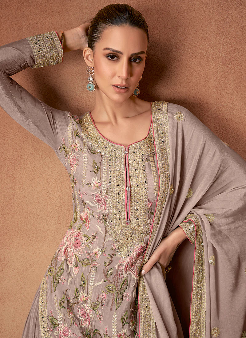 Find occasion-ready Palazzo Suit with dupatta and designer details.