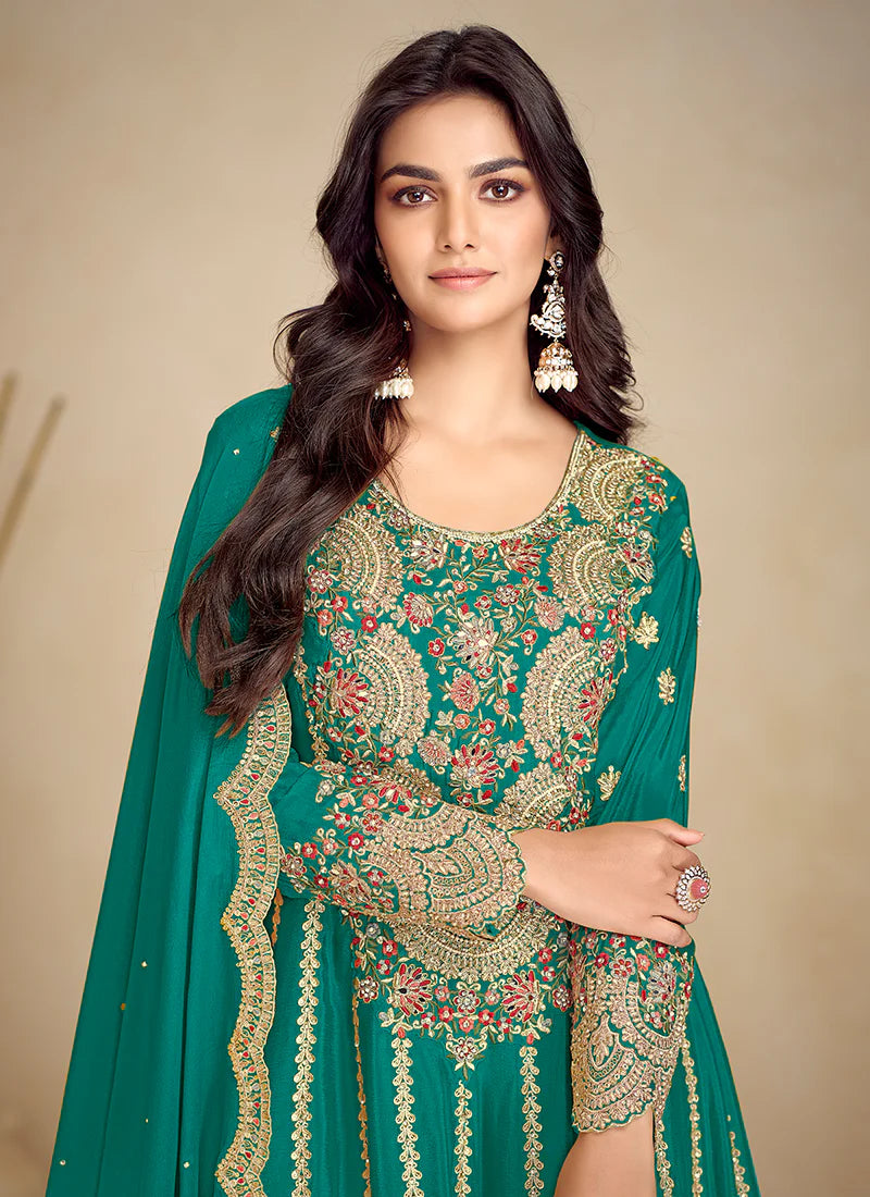 Designer Turquoise Gharara Suit with Intricate Embroidery