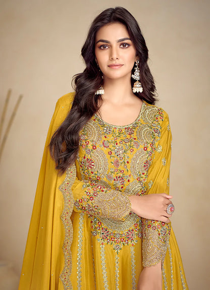 Designer Yellow Gharara Suit with Intricate Embroidery