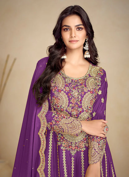 Designer Purple Gharara Suit with Intricate Embroidery