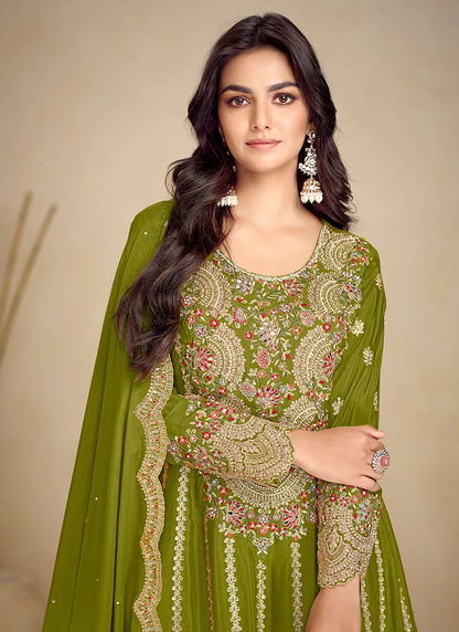 Designer Green Gharara Suit with Intricate Embroidery