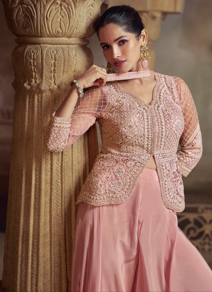 Designer Pink Viscose Plazzo Suit for Indian Wedding and Pakistani Festival