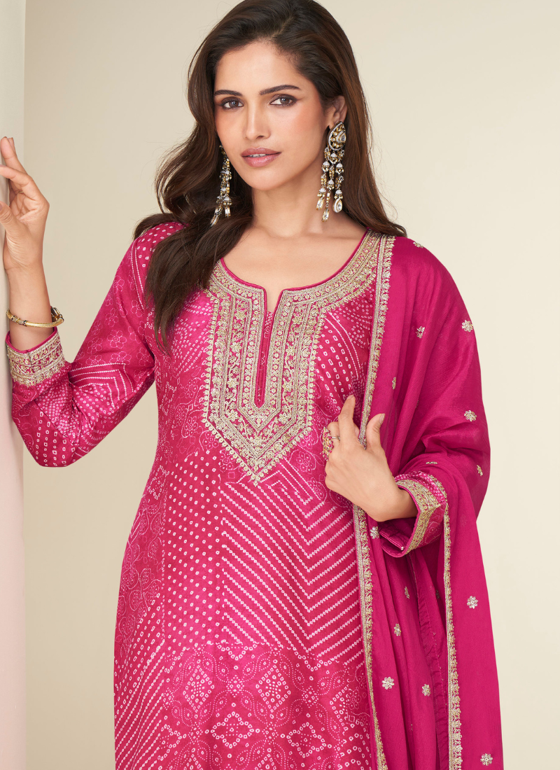 Designer Rani Pink Sharara Suit with Zari Embroidery with Dupatta for Indian Wedding and Pakistani Festival