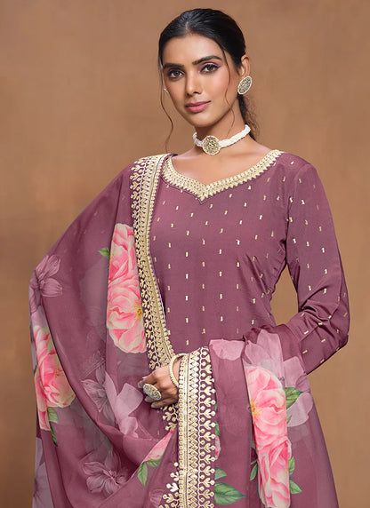 Luxury Purple Silk Gharara Suit with Embroidery