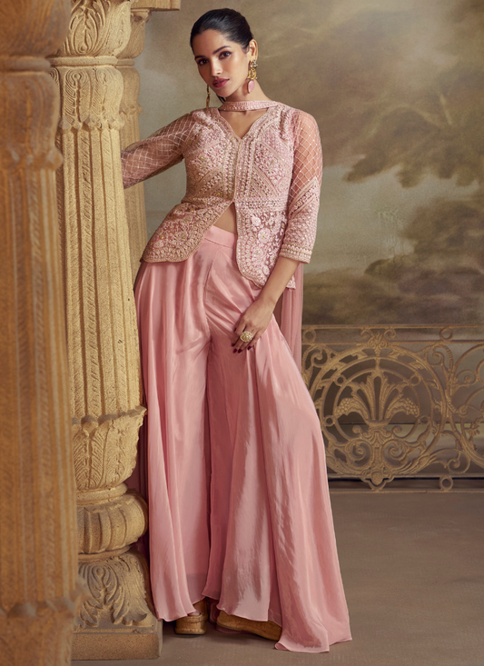 Designer Pink Viscose Plazzo Suit for Indian Wedding and Pakistani Festival