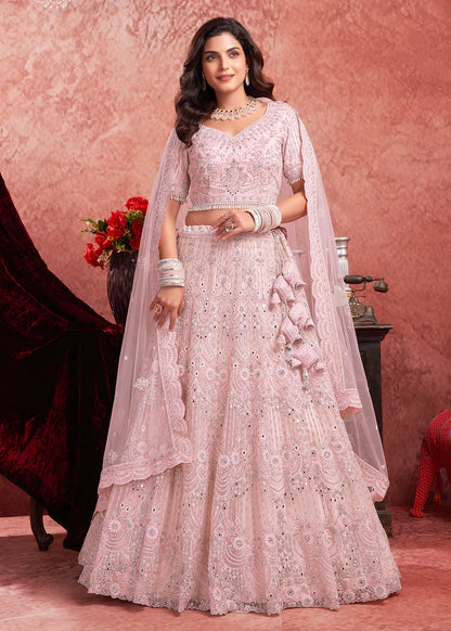 Luxurious Baby Pink Bridal Lehenga with Heavy Zarkan Embroidery