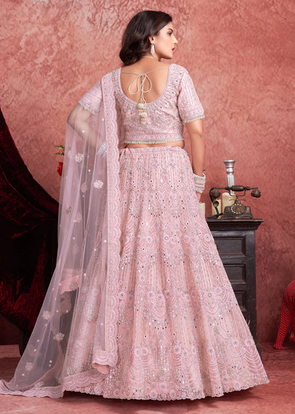 Luxurious Baby Pink Bridal Lehenga with Heavy Zarkan Embroidery